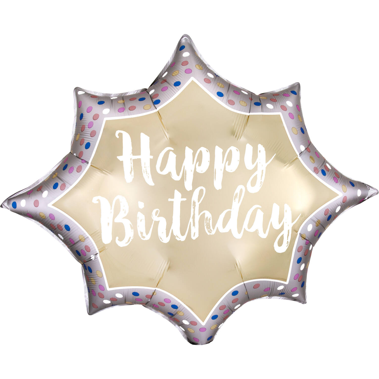 Foil Balloon - Shape - Octagram - "Happy Birthday" Burst - Satin Gold